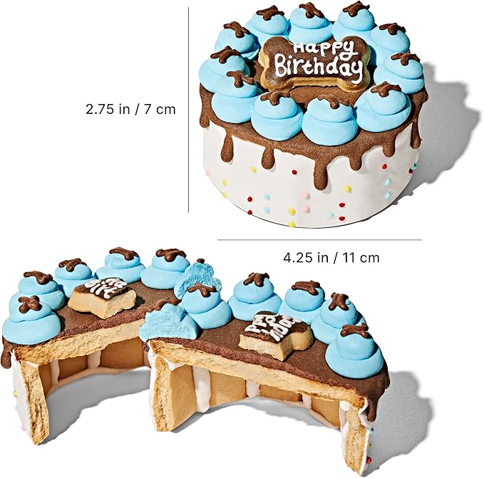 Thoughtfully Pets, Blue Dog Happy Birthday Mini Cookie Cake, Blue, Peanut Butter Flavored, Hand Decorated Hollow Biscuit Cake for All Dog Breeds