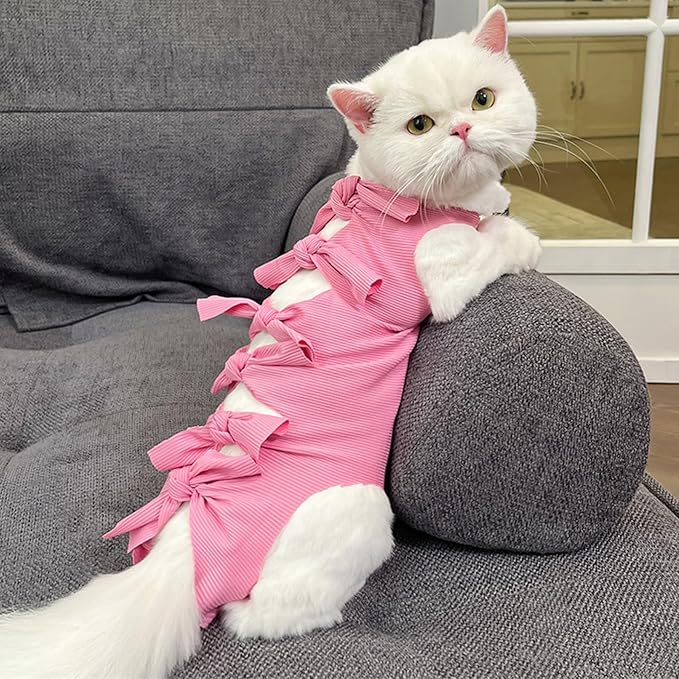 Cat Sterilization Recovery Suit, 2pcs Pet Surgical Recovery Suit for Cats and Dogs, Post-Surgery Wound Care Onesie, Soft Breathable Elastic Fabric, Pink and Purple
