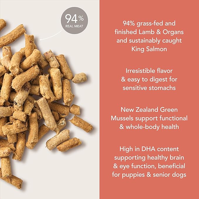 K9 Natural Lamb & King Salmon Freeze Dried Dog Food, High-Meat Natural Complete Meal or Meal Toppers for Dogs, Grass-Fed Lamb & King Salmon from New Zealand, Grain-Free, GMO-Free, 3.5oz