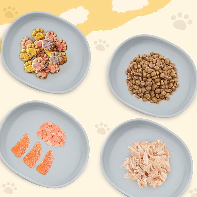 Silicone Cat Dog Bowls, Non Slip Dog Food Cat Feeding Plates, Pet Drinking Bowl for Dry and Wet Food, 10 OZ/330ML Water Bowl for Small Pets 2PCS (Gray)