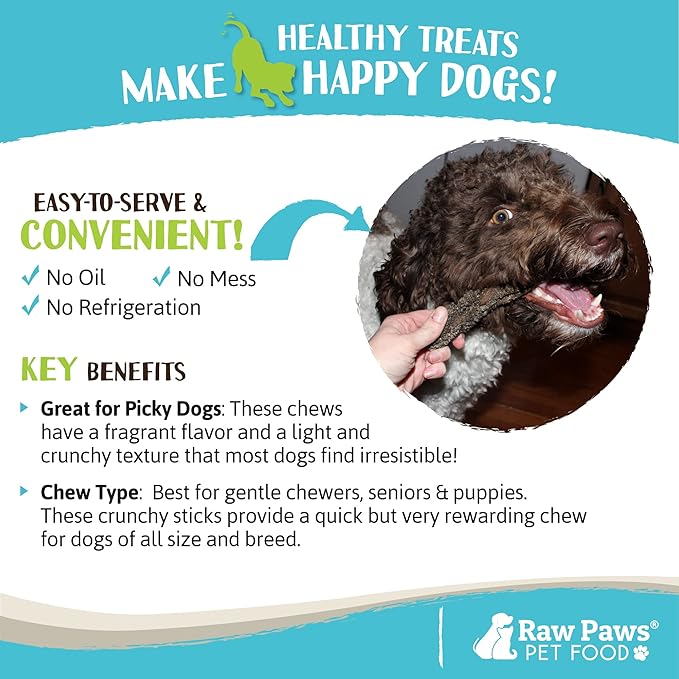 Raw Paws Green Beef Tripe Sticks for Dogs - 6-Inch (10-Count) - Packed in USA - Dried Tripe Dog Treats from Free-Range, Cows No Added Antibiotics or Hormones - Dehydrated Beef Green Tripe for Dogs