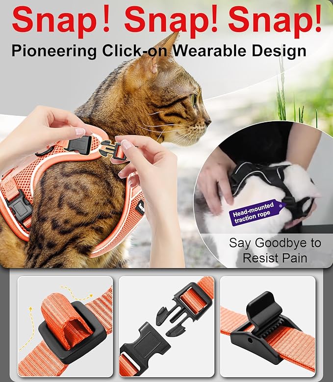 Cat Harness and Leash for Walking Escape Proof Soft Adjustable Cat Leash Breathable Comfortable Vest Easy to Wear Kitten Harness for Outdoor Travel (Orange, XS (4-6lb))