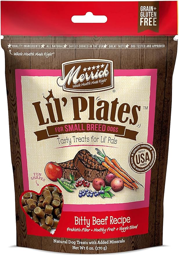 (4 Pack) Merrick Lil Plates Small Breed Natural Grain Free Dog Treats, 5 oz Pouch - Salom, Beef, Turducken, Chicken and 10ct Pet Wipes