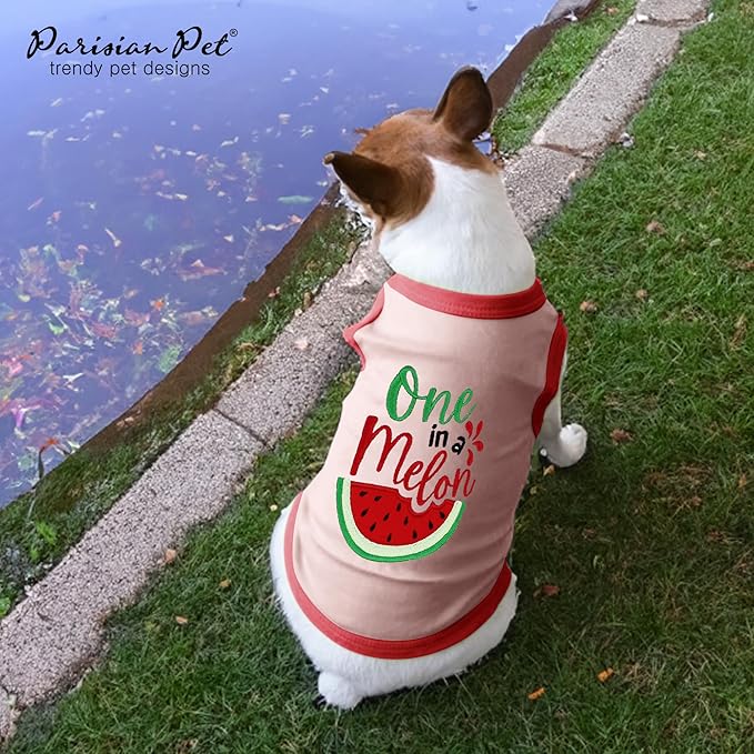 Parisian Pet Dog Shirt – 100% Cotton Shirts for Small Dogs – Pullover Sleeveless Puppy Vest – Breathable Cute Watermelon Pet Apparel – Pink Summer Dog Clothes - Stretchy T Shirts for Dogs