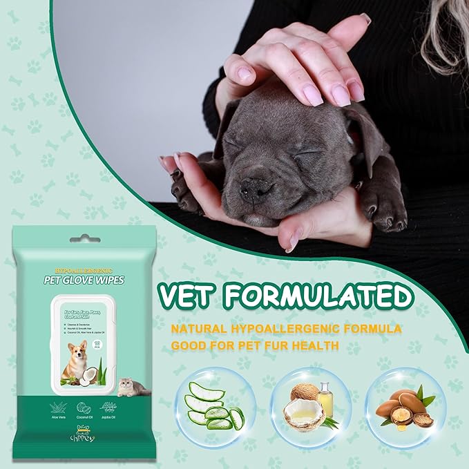 40 PCS Pet Cleaning and Deodorizing Bathing Grooming Glove Wipes for Dogs and Cats, Extra Thick Nourish Fur No-Rinse Grooming Wipes for Daily Care and Travel, Hypoallergenic