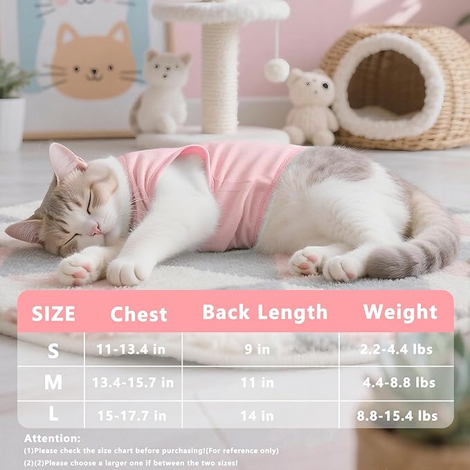 Cat Recovery Suit Anti Licking, Cat Surgery Recovery Suit Female Cats Kitten Onesie After Spay, Cone of Shame Alternative, Post- Surgery Kitten Surgical Clothes for Abdominal Wounds(Pink,L)