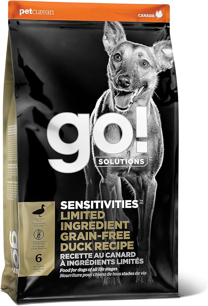 Go! Solutions Sensitivities Limited Ingredient Duck Grain-Free Dry Dog Food, Chicken-Free Kibble Made by Experts for Sensitive Stomachs & Food Allergies, for Puppies, Adults, & Seniors, 12 lb Bag