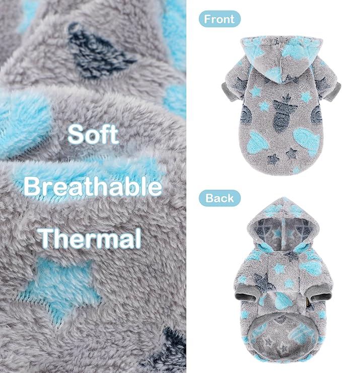 Dog Sweater for Small Dogs Girl Boy, Fleece Dog Hoodie Clothes, Night Glow Puppy Sweater, Soft Warm Extra Small Doggie Sweatshirt, Fall Winter Doggy Clothes Pet Outfits for Chihuahua Yorkie, Grey,M