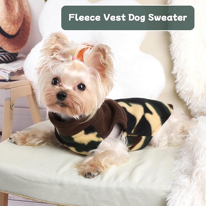 DaFuEn Dog Sweater, Dog Fleece Vest Winter Coat for Boy Girl, Pet Clothes Pullover, Soft Stretchy Puppy Sweater, Yorkie Teacup Chihuahua Jacket (Camouflage, XXS)