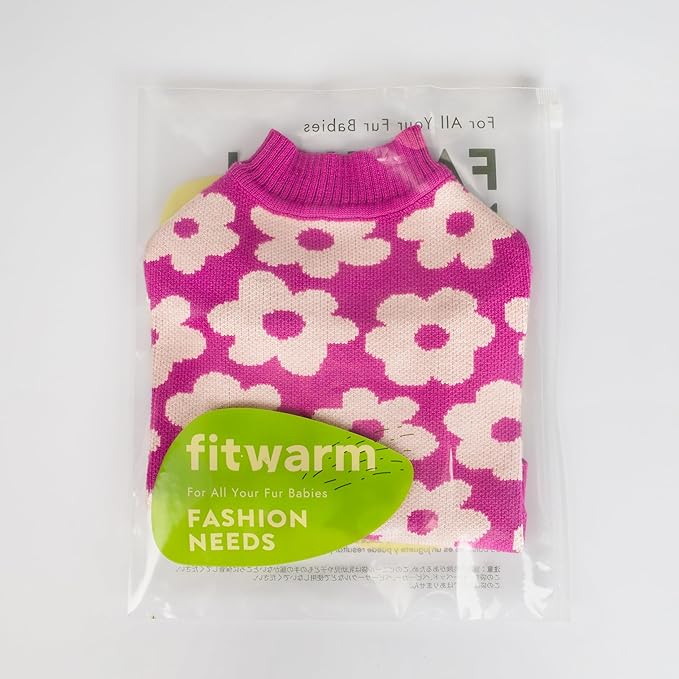 Fitwarm Floral Dog Sweater, Thermal Dog Sweatshirt, Dog Winter Clothes for Small Dogs Girl, Doggy Pullover Jumper, Pet Outfit, Hot Pink, White, Medium