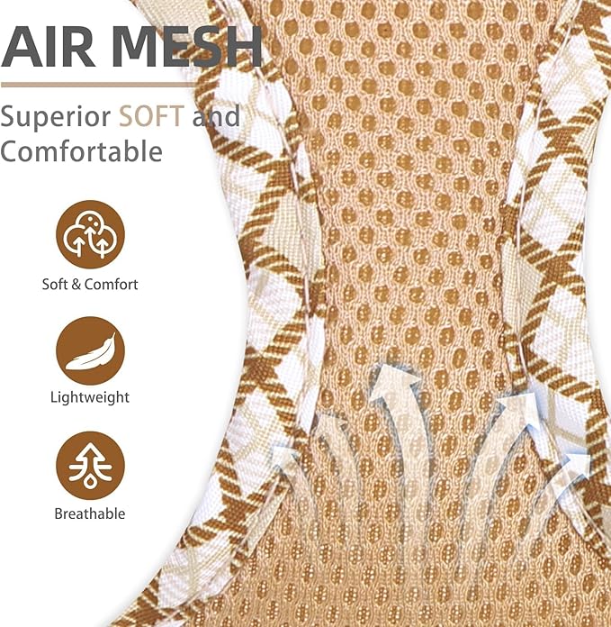PUPTECK Dog Harness and Leash Set for Small Medium Dogs No Pull Step-in Soft Mesh Puppy Cat Vest Harnesses Reflective at Night, Beige S
