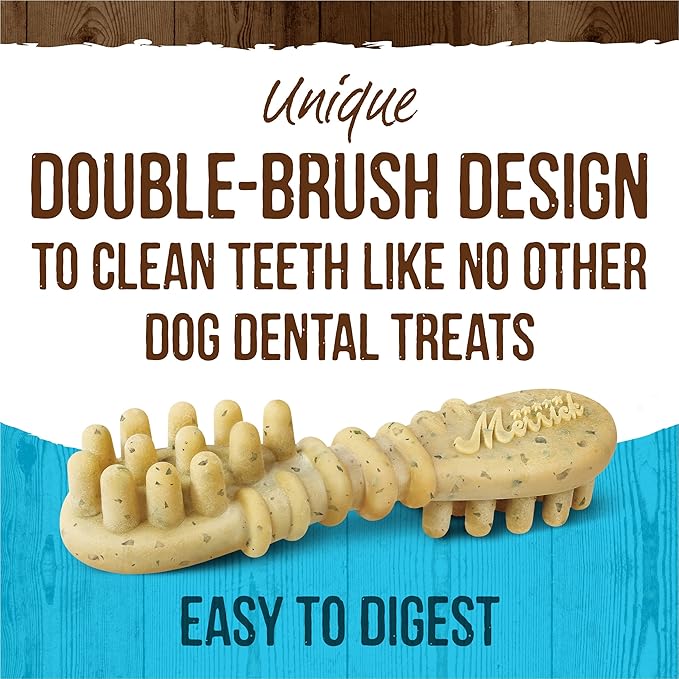 Merrick Fresh Kisses Natural Dental Chews Toothbrush Shape Treat Infused With Real Mint Medium Dogs - 6 ct. Bag