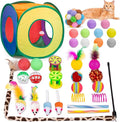 Retro Shaw Cat Toys Pack 33Pcs, Interactive Kitten Toys for Indoor Cats Kitty with Collapsible Play Tunnel Tent, Feather Teaser Wand Bell Balls Springs Mouse Toys for Boredom Relief & Exercise