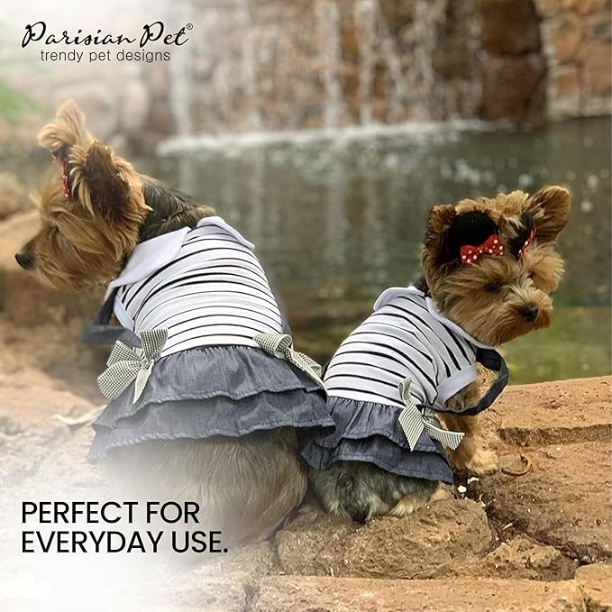 Parisian Pet Preppy Dog Dress - Summer Clothes for Small Dogs Girl - Stylish Sleeveless Pet Outfit - Designer Dog Apparel - Lightweight and Breathable Puppy Clothes - Comfortable Skirt for Dogs