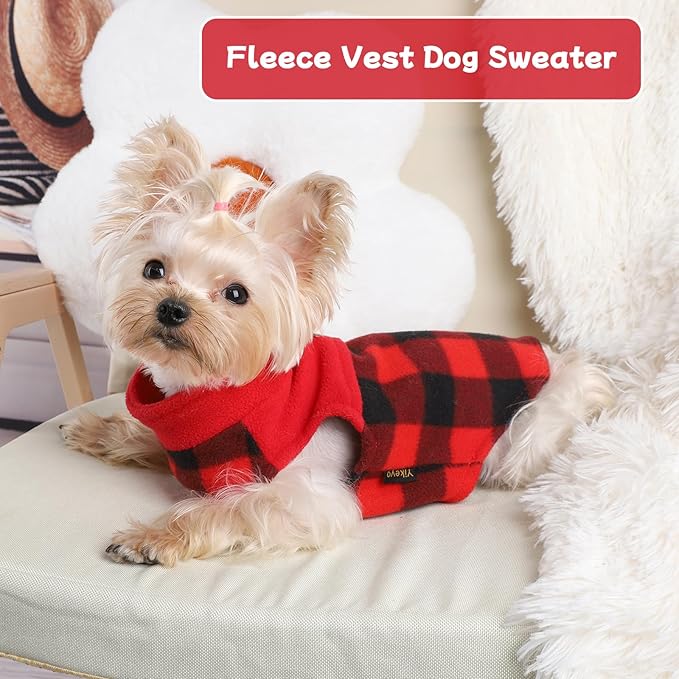 DaFuEn Dog Sweater, Dog Fleece Vest Winter Coat for Boy Girl, Pet Clothes Pullover, Soft Stretchy Puppy Sweater, Yorkie Teacup Chihuahua Jacket (Red Plaid, XXS)