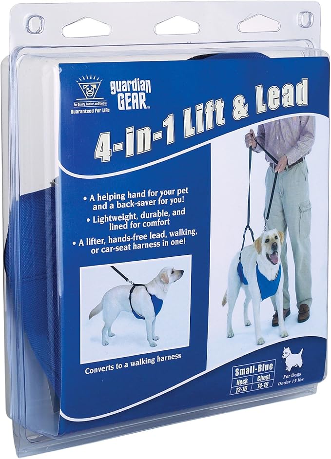 Guardian Gear Nylon Lift and Lead 4-in-1 Dog Harness, Small, Blue