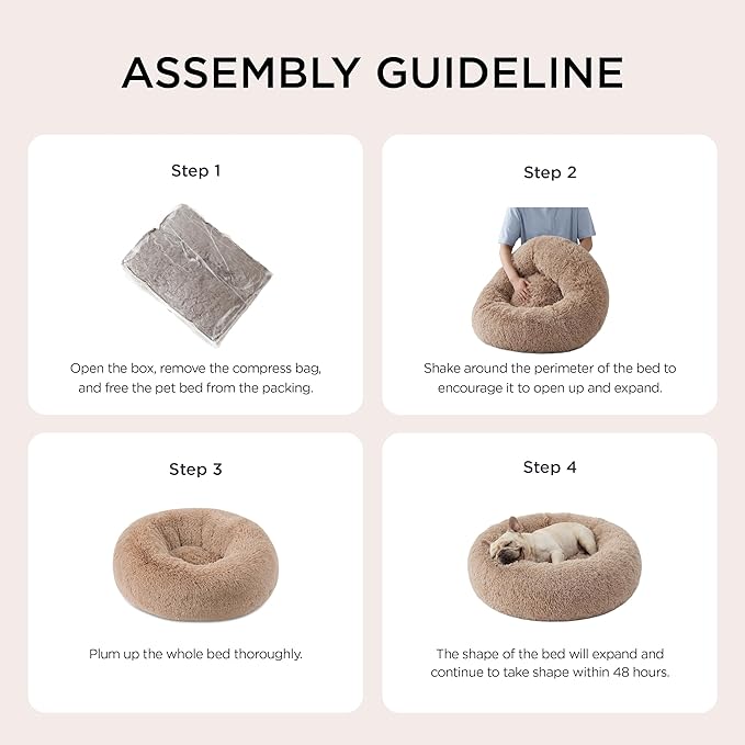Bedsure Calming Dog Bed Medium Large Size Dogs - Donut Washable Large Pet Bed, 33 inches Anti-Slip Round Fluffy Plush Faux Fur Dog Bed, Camel