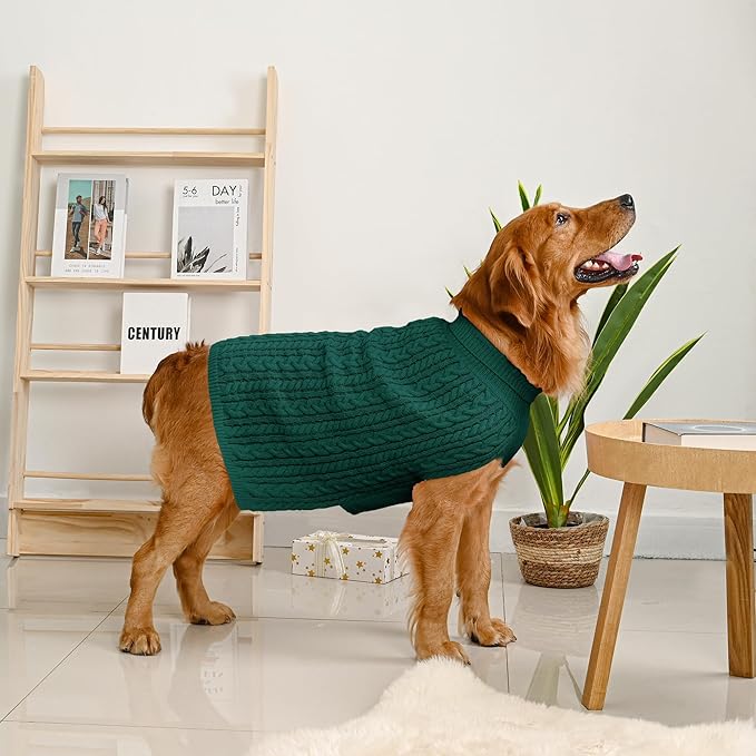 2 Pack Dog Sweaters for Large Dogs Winter Turtleneck Pullover Cable Knit Fleece Stretch Pitbull Labrador Golden Retriever Doberman Bulldog Boy Girl Pet Clothes (XXL, Red & Green)