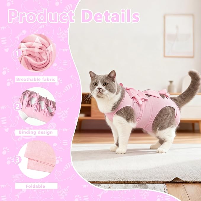 Cat Recovery Suit Anti Licking, Cats Surgery Recovery Suit Female Kitten Onesie After Spay, Cone of Shame Alternative, Post-Surgery Kitten Surgical Clothes for Abdominal Wounds(Kont Pink,M)