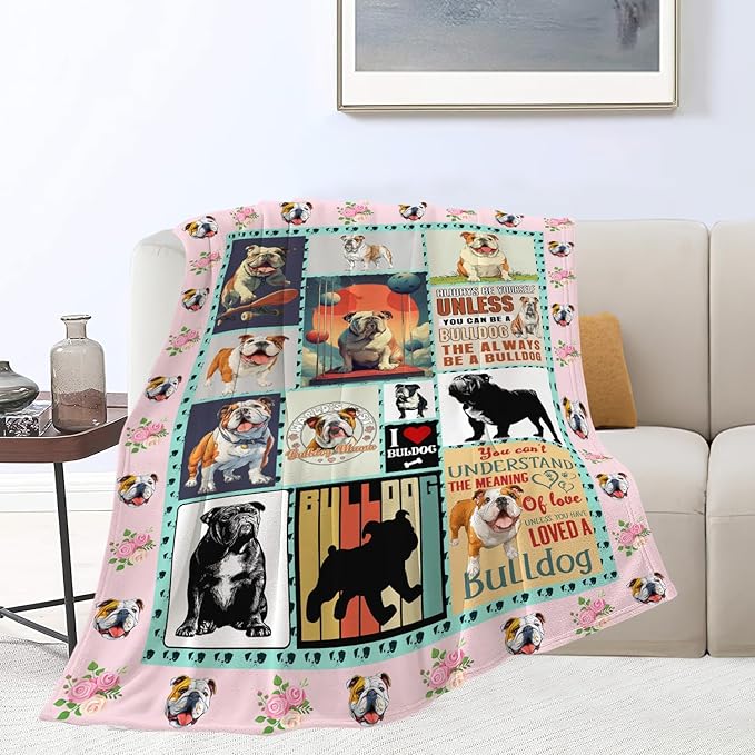 English Bulldog Throw Blanket English Bulldog Puppy Stuff Gifts for Dog Lover Kids Girls Boys Adults Women Men Soft Cozy Warm Plush Fluffy Fuzzy Fleece Blanket Decor 50''X60''