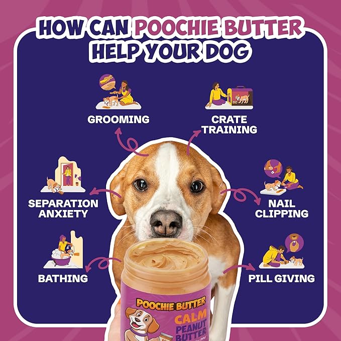 Calming Dog Peanut Butter - Made in USA, Creamy Spread for Lick Mats & Food Toppers - Dry-Roasted Peanuts Non-GMO No Sugar Added Dog Treats | 12 oz (Pack of 2)