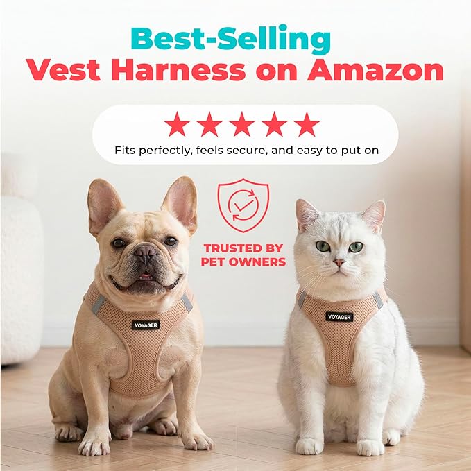 Best Pet Supplies Voyager Step-in Air Harness - All Weather Mesh, Reflective, No Pull Harness for Dogs, Cats - Secure with Hook & Loop Fastener, Buckle, Double D-Rings - Khaki, XL