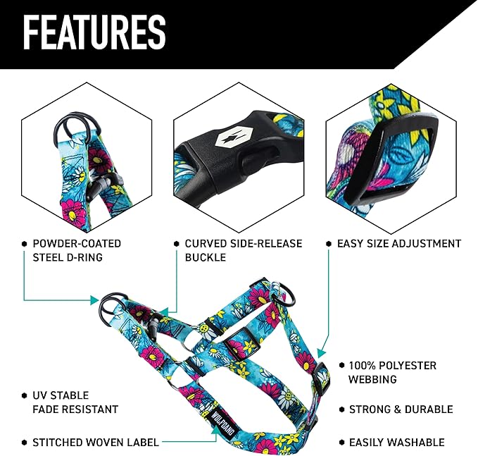 Wolfgang Heavy Duty Adjustable Dog Harness, Pull-Tested for Walking & Training, LazyDaisy Print, Small