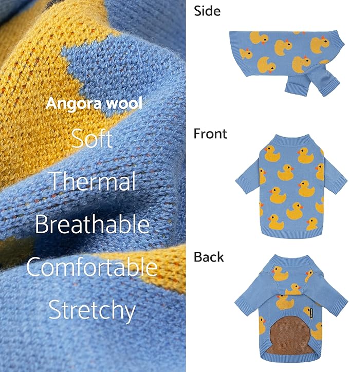 Fitwarm Funny Duck Dog Sweater, Thermal Dog Winter Clothes for Small Dogs Boy Girl, Pet Outfit, Blue, Yellow, Large