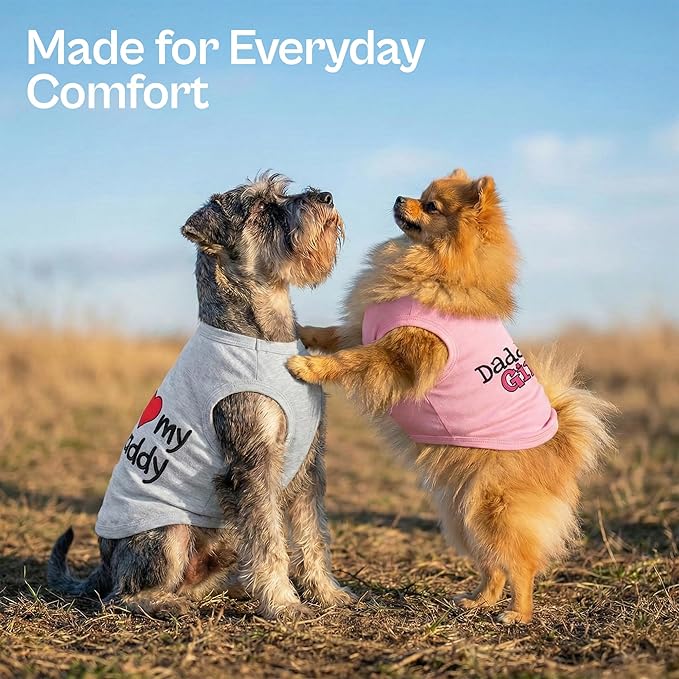 Parisian Pet 2 Pack Dog Shirts – 100% Cotton Shirts for Large Dogs – Sleeveless I Love My Daddy & Daddy’s Girl Dog Clothes – Breathable Summer Pet Apparel - Stretchy and Stylish T Shirts for Dogs