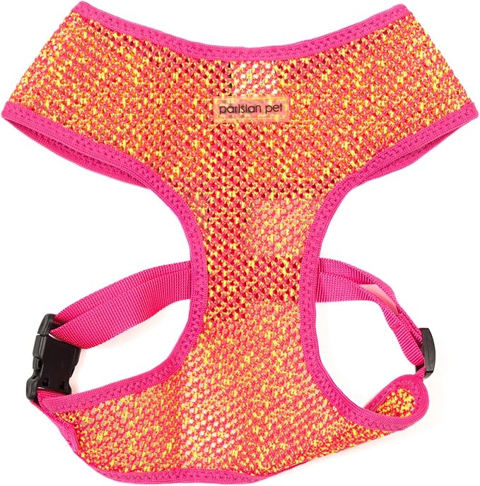 Parisian Pet Girl Dog Harness - Breathable Mesh Pink Yellow No Pull Puppy Harness with Leash Ring - Adjustable Harnesses for Dogs - Soft Step-in Pet Vest - Lightweight Dog Vests for Medium Sized Dogs