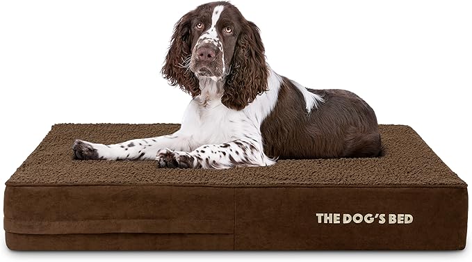 The Dog’s Bed Orthopedic Memory Foam Dog Bed for Large Dogs, Waterproof Washable Cover, Anti-Slip Base, Calming Surface – CertiPUR-Certified Foam, Brown Plush, 6 Inch Thick