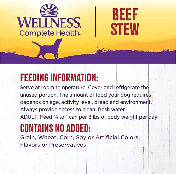 Wellness Complete Health Grain Free Canned Wet Dog Food, Beef Stew, 12.5-Ounce Can (Pack of 12)