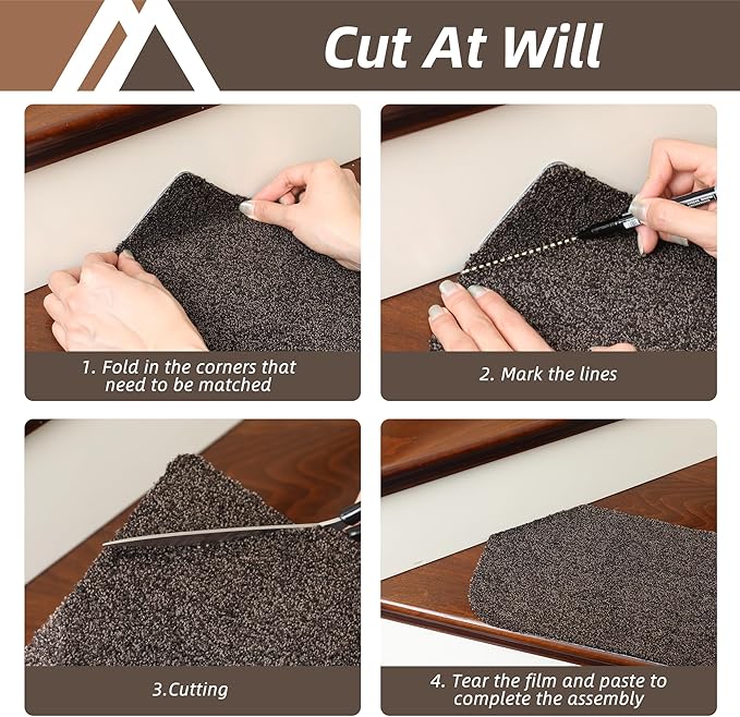 COSY HOMEER Stair Treads Non-Slip Carpet Mat 28inX9in Indoor Stair Runners for Wooden Steps, Stair Rugs for Kids and Dogs, 100% Polyester TPE Backing 4pcs,Brown,Protect Floor