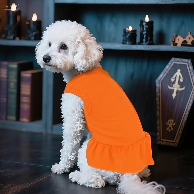 Dog Dresses Cat Skirt Solid Color Dog Clothes Summer Sleeveless Puppy Girl Clothes for Small Pet Dogs Cats (Orange, Large)