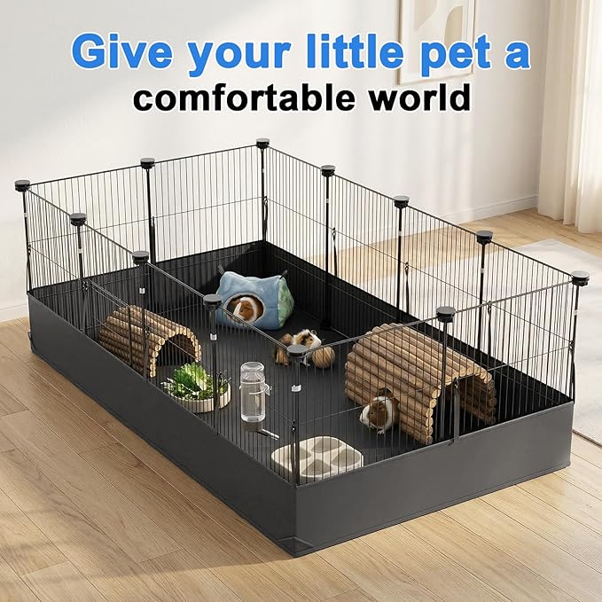 Tresbro Guinea Pig Cage with Waterproof PVC Bottom Liner & One-Hand Release Hook, Triple Fixing C&C Cage for Guinea Pigs, Bunny, Rabbit, Hedgehog, Small Animal Indoor Playpen 48''L x 24''W x 16''H
