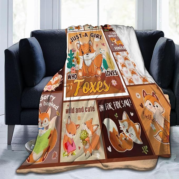 SweetFox Just A Girl Who Loves Foxes Blanket, Fox Decor Animal Throw Blanket Gifts for Girls Boys Lovers Super Warm Soft Plush Fleece Flannel Winter Bedding Blankets for Kids Adults Men Women 60"X50"