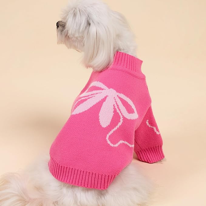 Fitwarm Bowknot Valentine's Dog Sweater, Thermal Winter Clothes for Small Dogs, Charming Valentine's Outfit, Dog Pullover Jumper, Holiday Pet Apparel, Pink, Medium