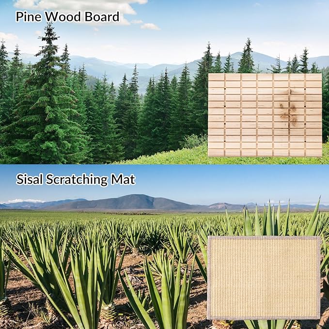 2 PCS, Rabbit Sisal Scratching Mat & Pine Wood Board Set, Indoor Natural Bunny Scratching Pad Toys, Bunny Bed and Bedding, for Claw Grinding & Boredom Relief, for Guinea Pigs, Chinchillas, Hamsters