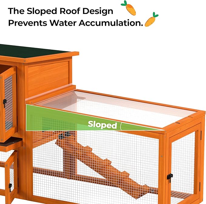 COZIWOW 82” Extra Large Fashion Wooden Outdoor Rabbit Hutch Bunny Cage Indoor Easy to Assemble and Durable with Cleaning Tray & Waterproof Roof for Small & Medium Bunny Rabbit Duck Chick (Orange)