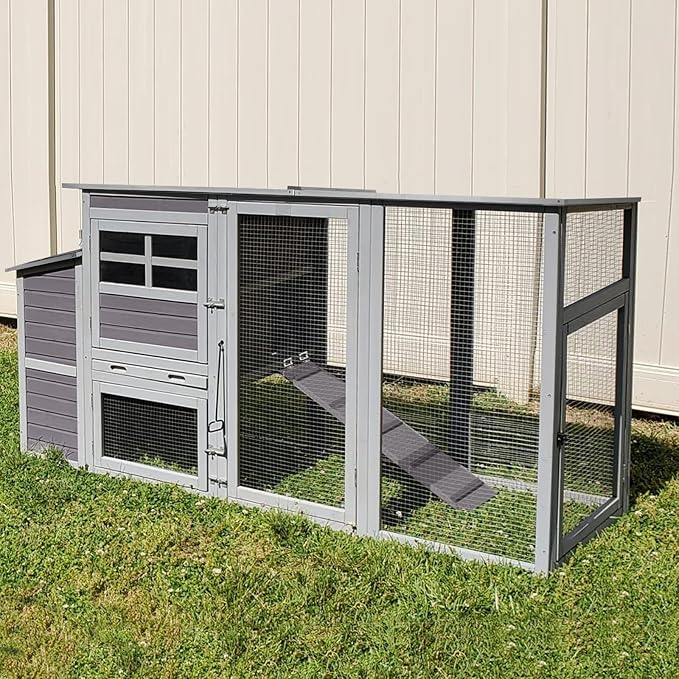 GUTINNEEN Chicken Coop with Wheels, Lagre Hen House with Run, Portable Chicken Cage with Nesting Box, Waterproof Roof and Metal Tray for 4-6 Chickens,Mobile Chicken Tractor, 74.9" L