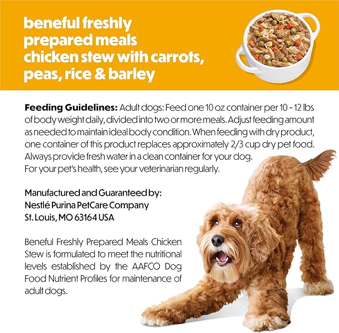 Purina Beneful Wet Dog Food Freshly Prepared Meals Chicken Stew with Rice, Carrots, Peas, and Barley - (Pack of 8) 10 oz. Tubs
