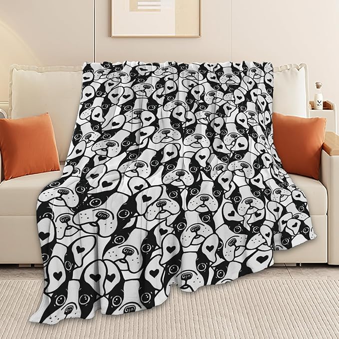 Boston Terrier Throw Blanket French Bulldog Frenchie Puppy Stuff Gifts for Dog Lover Kids Girls Boys Adults Women Men Soft Cozy Warm Plush Fluffy Fuzzy Fleece Blanket Decor 40''X50''