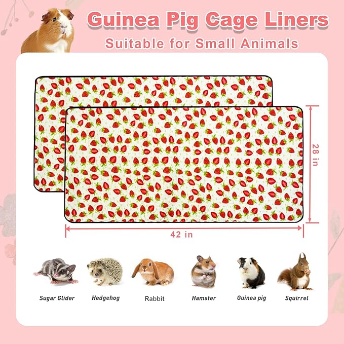 2 Pack Guinea Pig Cage Liners, Waterproof Reusable Guinea Pig Cage Liners,Waterproof Super Absorbent Pee Pads for Small Animals,28x42 inch 2pack