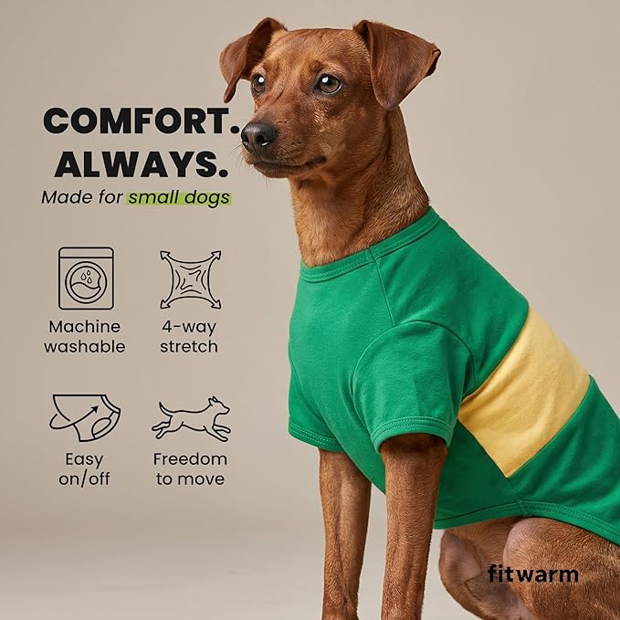 Fitwarm 3 Pack Color Block Striped Dog Shirt, Summer Dog Clothes for Small Dogs, Breathable Lightweight Dog Tshirt, Pet Outfit, Navy Blue, Sea Green, Brown, XS