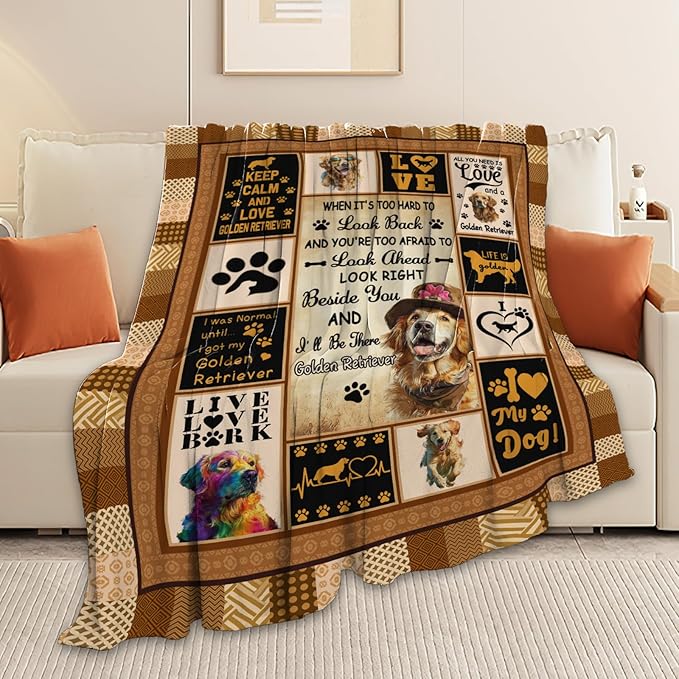 Golden Retriever Throw Blanket Golden Retriever Puppy Stuff Gifts for Dog Lover Kids Girls Boys Adults Women Men Soft Cozy Warm Plush Fluffy Fuzzy Fleece Blanket Decor 40''X50''