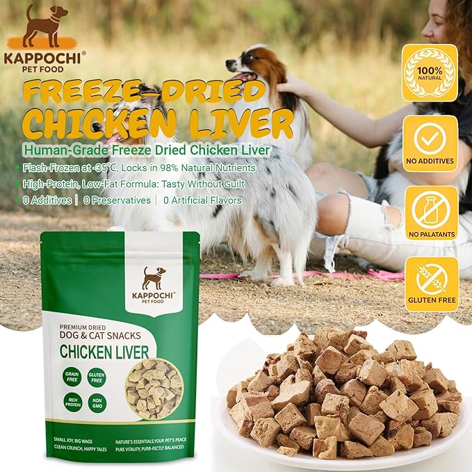 Freeze-Dried Chicken Liver Dog Treats, 3.5oz(100.0g), Single Ingredient, High Protein Training Treats, Natural & Raw, No Additives, Grain Free, Gluten Free