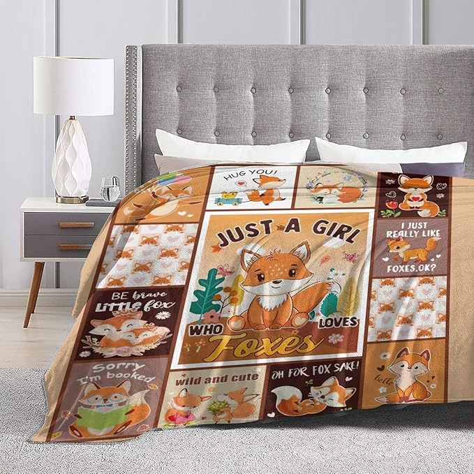 SweetFox Just A Girl Who Loves Foxes Blanket, Fox Decor Animal Throw Blanket Gifts for Girls Boys Lovers Super Warm Soft Plush Fleece Flannel Winter Bedding Blankets for Kids Adults Men Women 80"X60"
