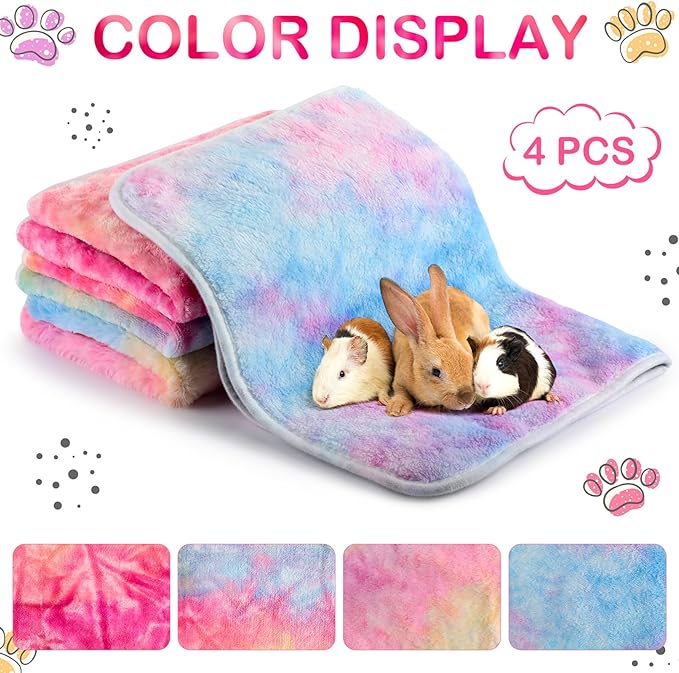 Reginary 4 Pcs Waterproof Guinea Pig Blankets Washable Small Animal Fleece Bedding Guinea Pig Cage Liners Reusable Training Pads Pet Pee Pad Sleep Mat for Hamster(Tie Dye Pattern,24 x 16 Inch)