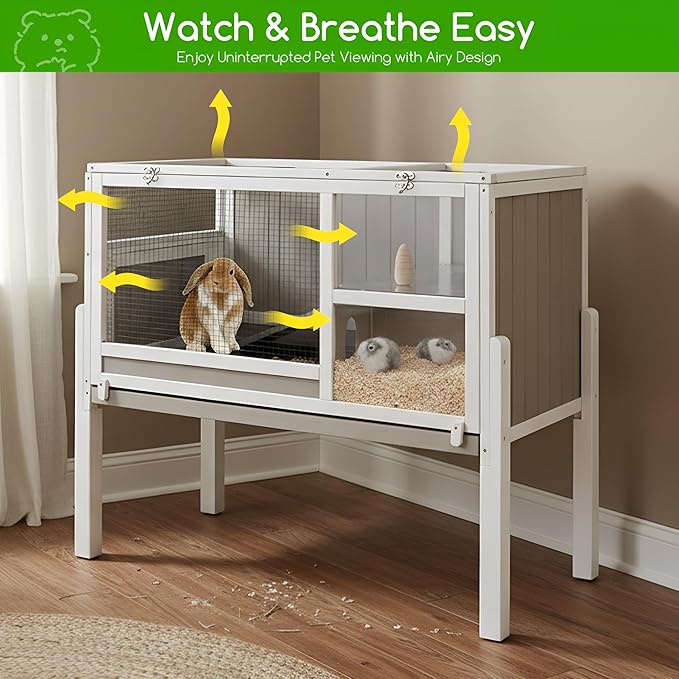 Guinea Pig Cages with Detachable Legs, 2-Storey Indoor Guinea Pig House Hamster Rabbit Cages for Small Animals with Pull Out Tray, Metal Strip Ramp, Ramp, Hideout