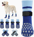 Kuoser Dog Socks, Non-Slip Dog Grip Sock for Hardwood Floors, No Twist Dog Boots & Paw Protectors 4 Pcs Anti-Scratch Hot Pavement Winter Snow Socks for Small Medium Large Senior Dogs, Blue XL